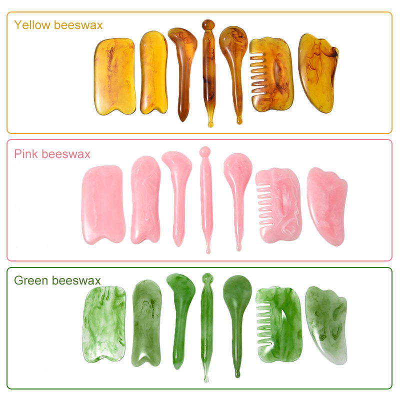 Jade Gua Sha Tool - 7PCS GUASHA เครื่องมือนวดหน้าคอนวดเครื่องมือความงามสปาดูแลผิวคอปวดบรรเทา Scraper ขูดนวด