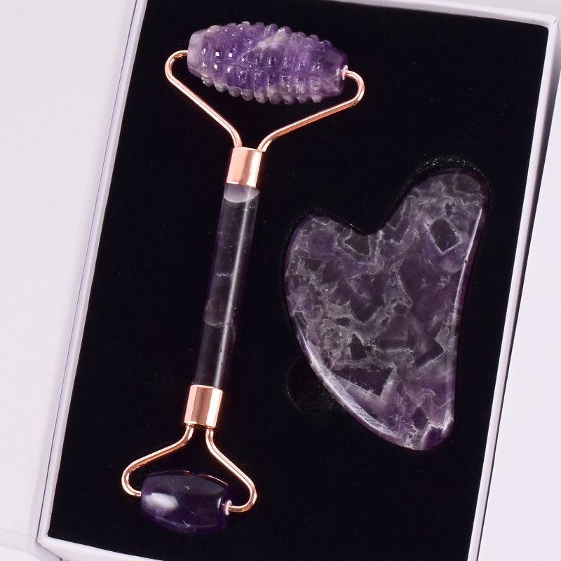 Jade Gua Sha Tool - อเมทิสต์ฟันเลื่อย Face Roller หินธรรมชาติคริสตัลนวดฝังเข็มเครื่องมือสุขภาพความงามคอ Slimming ต่อต้านริ้วรอยเซลลูไลท์