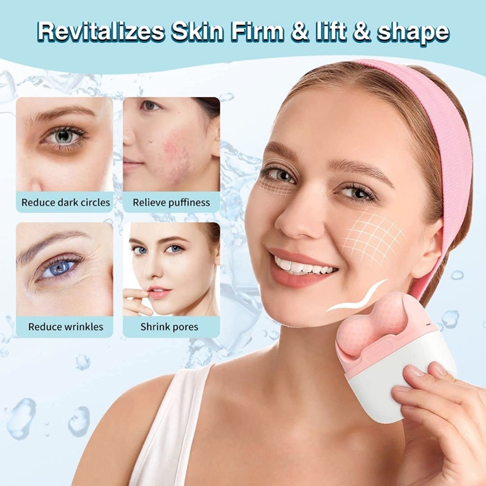 Ice Roller Face Cold - ลูกกลิ้งน้ำแข็งสองหัวสำหรับใบหน้า ลดอาการบวมรอบดวงตา บรรเทาอาการปวดไมเกรน และอาการบาดเจ็บเล็กน้อย ลูกกลิ้งนวดบำบัดด้วยความเย็นสำหรับใบหน้า ดูแลผิวพรรณ